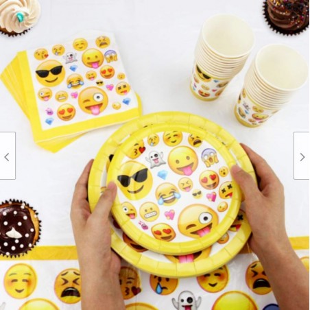 kit fête emoji smiley anniversaire kids assiettes chapeaux serviettes tahiti fenua shopping