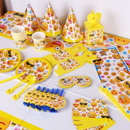 kit fête emoji smiley anniversaire kids assiettes chapeaux serviettes tahiti fenua shopping
