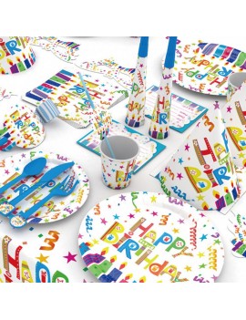 kit fête happy birthday 6 invités anniversaire enfant kids bleu tahiti fenua shopping