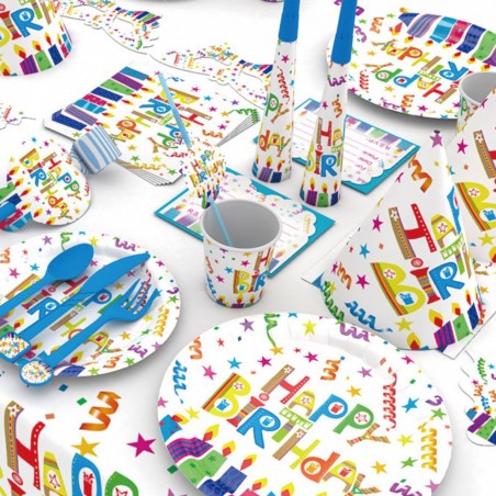 kit fête happy birthday 6 invités anniversaire enfant kids bleu tahiti fenua shopping