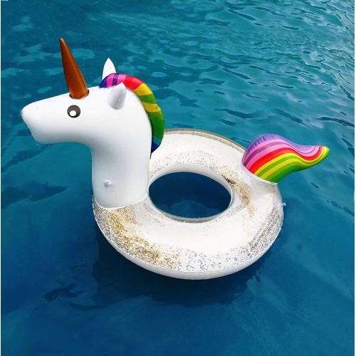 bouée licorne anneau glitters paillettes doré or gold unicorn pool float piscine plage beach tahiti fenua shopping