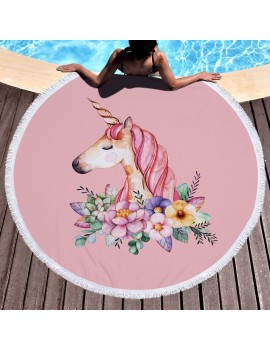serviette ronde licorne unicorn plage beach towel round rose pink rainbow tahiti fenua shopping