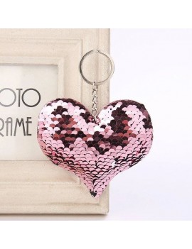 porte-clés coeur sequins rose pink heart gift cadeau accessoire girls keychain keyring tahiti fenua shopping
