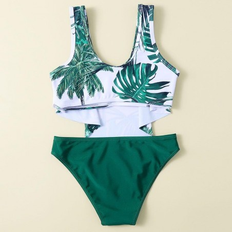 maillot tropical tropicale tropic vert green feuilles monstera ape plage beach piscine pool enfant kids tahiti fenua shopping