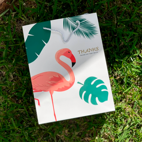 sachet flamingo white flamant rose pink tropical tropic gift cadeaux offrir bag tahiti fenua shopping