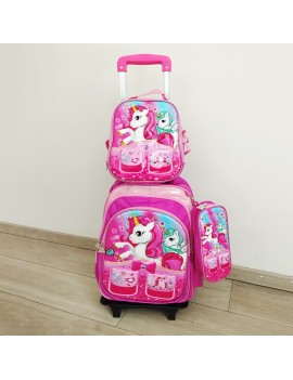 set 3 sacs licorne roulettes trolley unicorn bags lunch school kids enfant tahiti fenua shopping