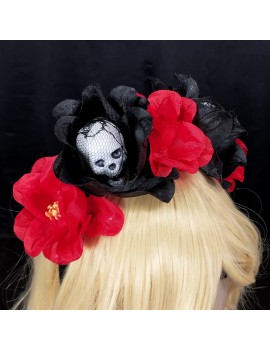 serre tete skull flower crane tête de mort déguisement costume halloween rose noire rouge gothique tahiti fenua shopping