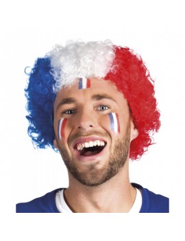 perruque supporter tricolore football coupe du monde worldwide cup foot bleu blanc rouge france