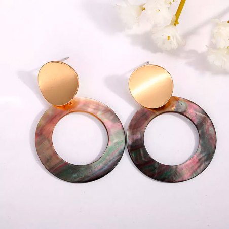 boucles nacre cercle rond leaf or bijoux oreilles jewerly tahiti fenua shopping
