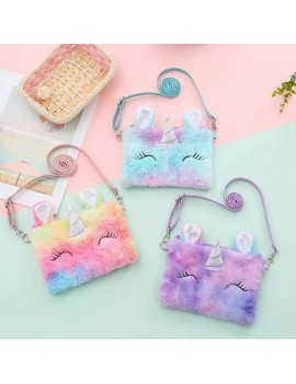 sac bandoulière fluffy licorne rainbow violet doux bag rangement kids tahiti fenua shopping