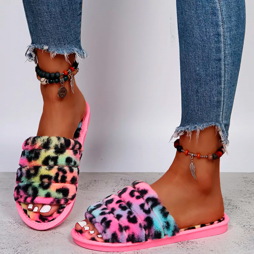 chaussons léopard rainbow fluffy girly tahiti fenua shopping