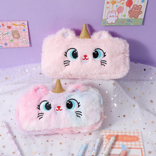 trousse fluffy cat chat rose rainbow pink case papeterie girly tahiti fenua shopping