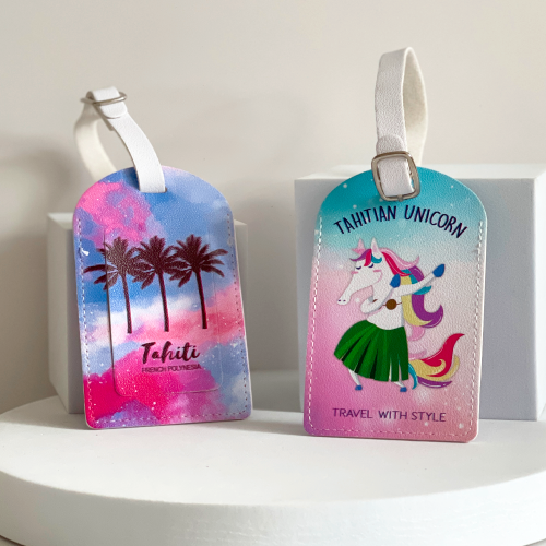 étiquette bagage fenua voyage travel valise licorne unicorn cocotier tahiti fenua shopping