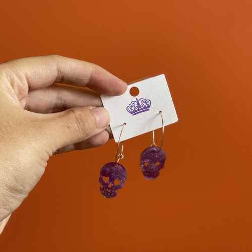 boucles d'oreilles skull purple crane halloween accessoire bijoux fantaisie fenua shopping