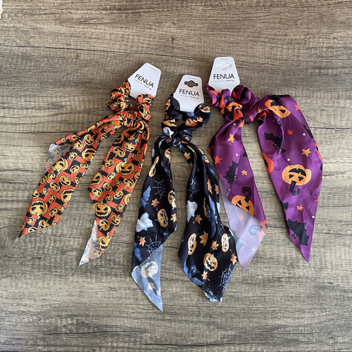 chouchou halloween long citrouille thème fête coiffure accessoire fenua shopping