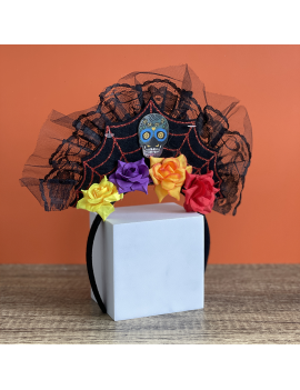 serre-tête flower tulle muerta skull accessoire halloween fenua shopping