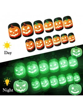set faux ongles halloween glow court citrouille pumpkin fenua shopping