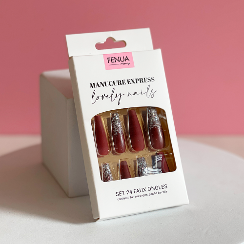 set 24 faux ongles red glitters paillettes rouge nails accessoire beauté beauty tahiti fenua shopping