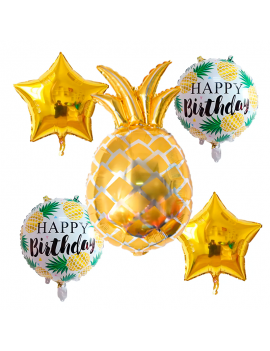 set de 6 ballons tropic ananas étoile et happy birthday
