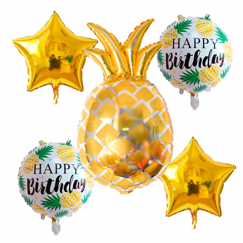 set de 6 ballons tropic ananas étoile et happy birthday