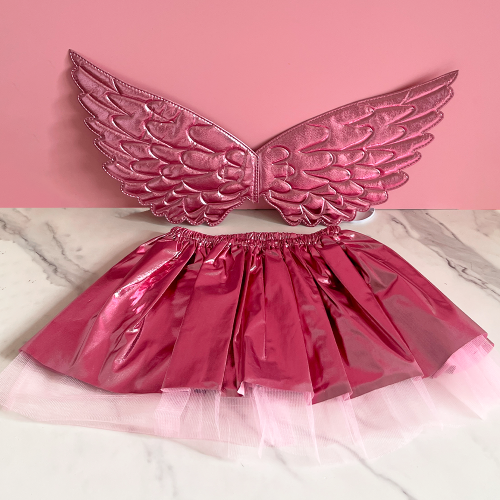 set tutu et ailes à élastique rose glossy pour enfant
