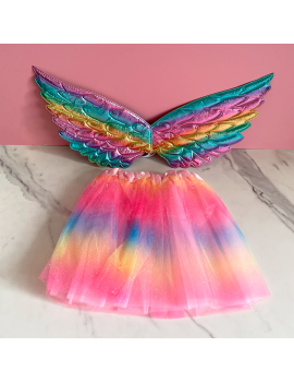 set tutu et ailes à élastique rainbow glossy pour enfant