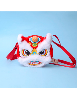 sac dragon rouge tissus fluffy nouvel an chinois