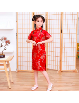 robe rouge avec motifs nouvel an chinois pour enfant