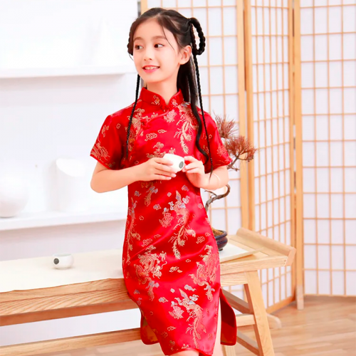 robe rouge avec motifs nouvel an chinois pour enfant