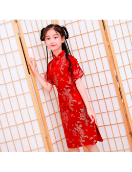 robe rouge avec motifs nouvel an chinois pour enfant