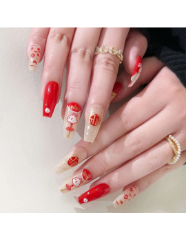 set 24 faux ongles long pour manucure nouvel an chinois