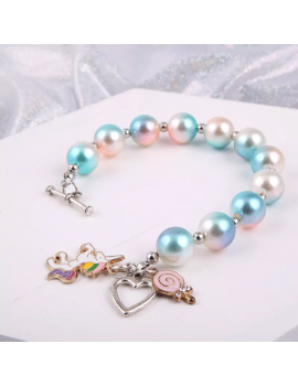 bracelet pour enfant à perles avec breloque licorne