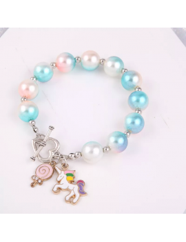 bracelet pour enfant à perles avec breloque licorne