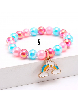 bracelet pour enfant à perles avec breloque licorne arc-en-ciel rainbow étoile coeur perle kids rose bleu fenua shopping tahiti