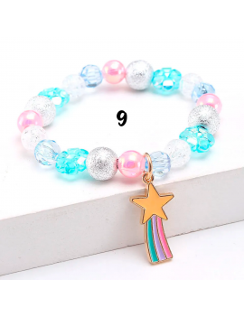 bracelet pour enfant à perles avec breloque licorne arc-en-ciel rainbow étoile coeur perle kids rose bleu fenua shopping tahiti
