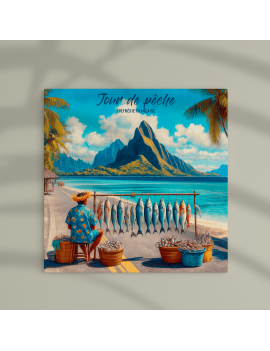 toile carré 60 cm jour de pêche polynesie deco tropical tahiti fenua shopping
