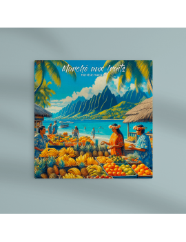 toile carré 60 cm marché aux fruits polynesie deco tropical tahiti fenua shopping