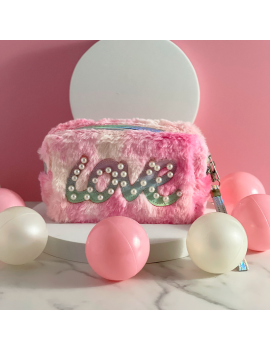 trousse de toilette fluffy love perles rose pink pearls rangement beauté essentiel tahiti fenua shopping
