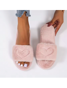 chaussons fluffy coeur heart rose girs pink grey cocooning doux bien au chaud tahiti fenua shopping