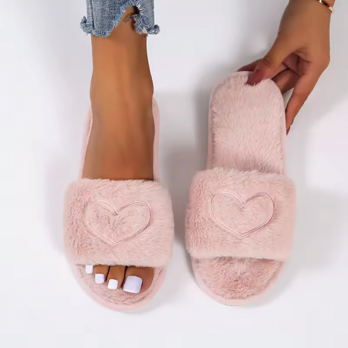 chaussons fluffy coeur heart rose girs pink grey cocooning doux bien au chaud tahiti fenua shopping