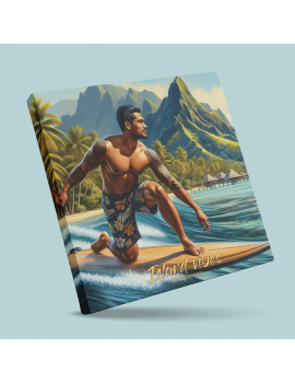 toile carré 40 cm surf island vibes planche tahitien polynesien surfeur beach plage vague tahiti fenua shopping