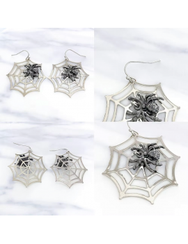 boucles d'oreilles araignées spider bijoux earrings argenté silver black halloween tahiti fenua shopping