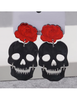 boucles flower skull muerta mexico mexique crane skull rose rouge squelette halloween bijoux tahiti fenua shopping