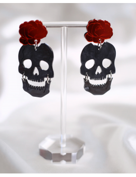 boucles flower skull muerta mexico mexique crane skull rose rouge squelette halloween bijoux tahiti fenua shopping