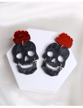 boucles flower skull muerta mexico mexique crane skull rose rouge squelette halloween bijoux tahiti fenua shopping