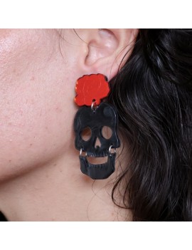 boucles flower skull muerta mexico mexique crane skull rose rouge squelette halloween bijoux tahiti fenua shopping