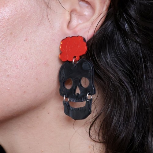 boucles flower skull muerta mexico mexique crane skull rose rouge squelette halloween bijoux tahiti fenua shopping