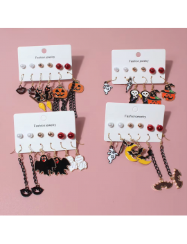 set 6 boucles halloween citrouille chauve souris fantome bijoux jewelry tahiti fenua shopping