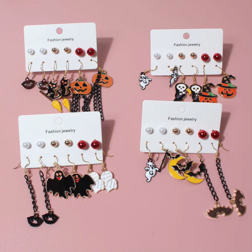 set 6 boucles halloween citrouille chauve souris fantome bijoux jewelry tahiti fenua shopping