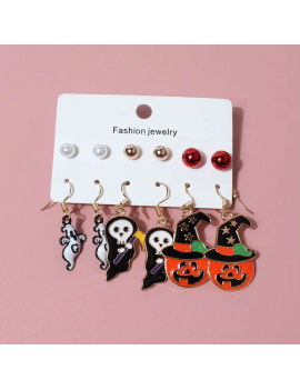 set 6 boucles halloween citrouille chauve souris fantome bijoux jewelry tahiti fenua shopping